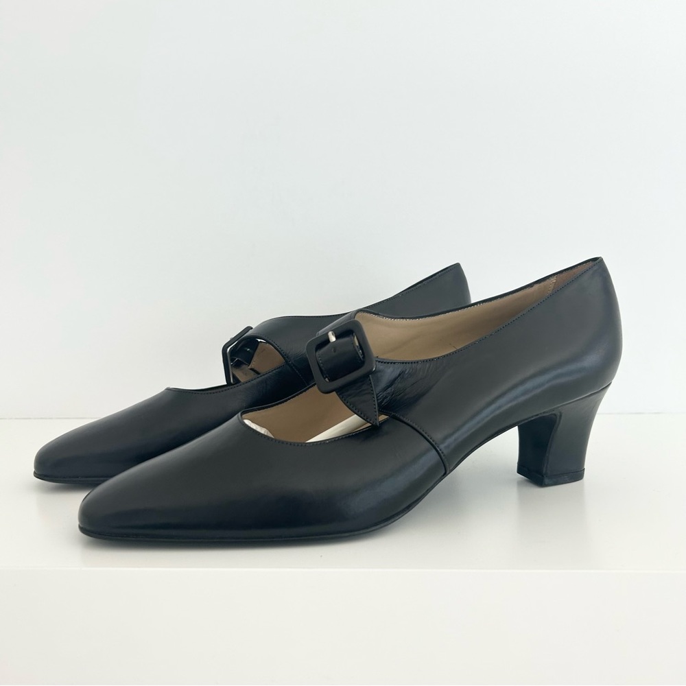 Vintage Ñora Yanko Heels, Made in Spain, Black with Buckle, Size 9, New